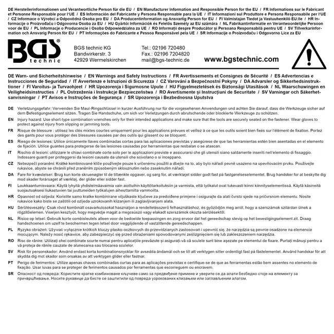 BGS Steekringsleutel, extra kort - 16 mm