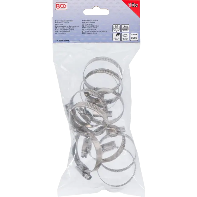 BGS Slangklem roestvrij 30 x 45 mm 10 delig