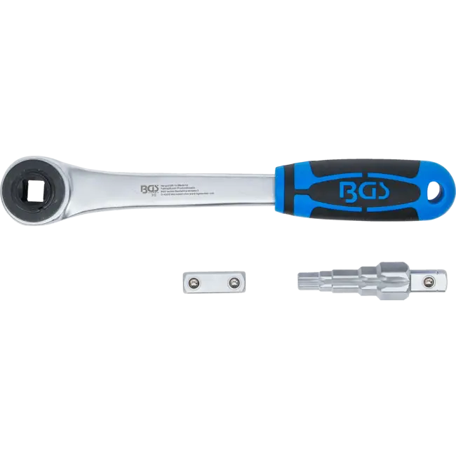 BGS Doorsteek ratelsleutel met adapter en trappensleutel uitgaande binnenvierkant 1/2"