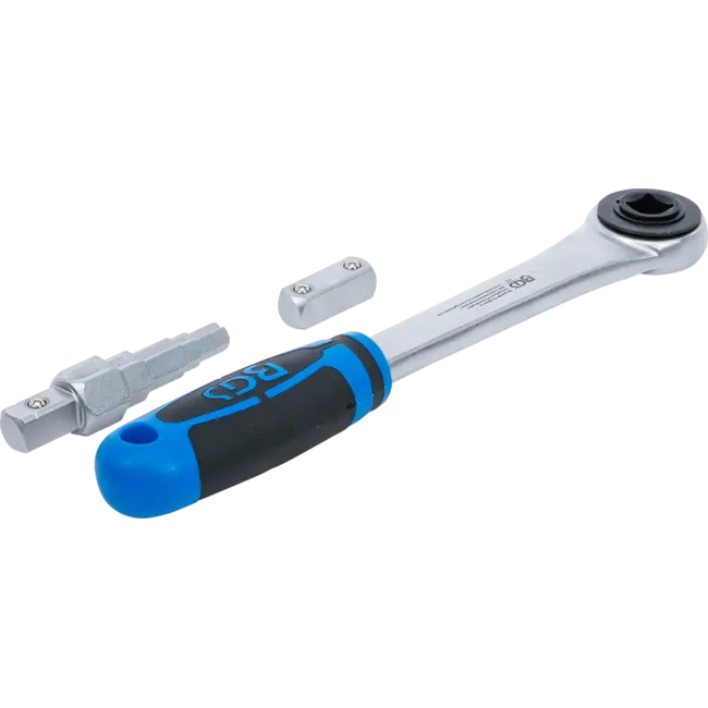 BGS Doorsteek ratelsleutel met adapter en trappensleutel uitgaande binnenvierkant 1/2"