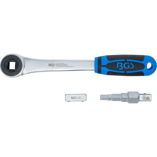 BGS Doorsteek ratelsleutel met adapter en trappensleutel uitgaande binnenvierkant 1/2"