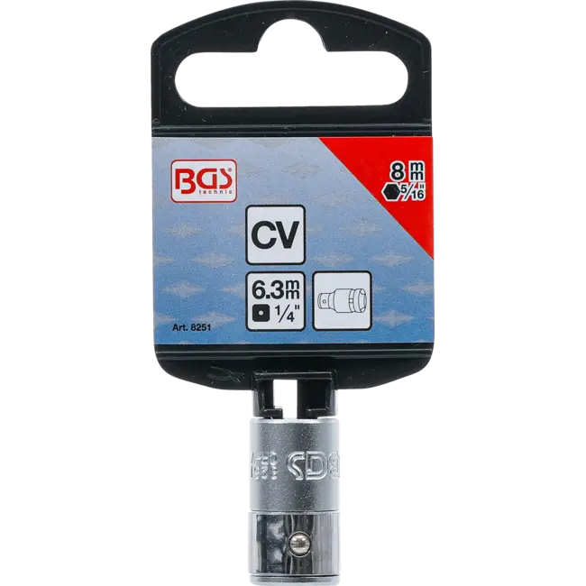 BGS Bitadapter met blokkeerkogel binnenvierkant 1/4" binnenzeskant 5/16"