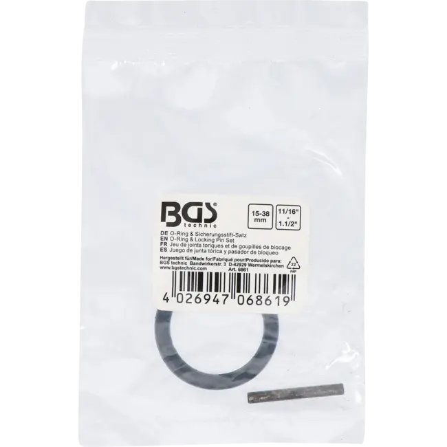 BGS O-ringen- en borgpennenset 12,5 mm (1/2") 15 - 38 mm 11/16" - 1-1/2"