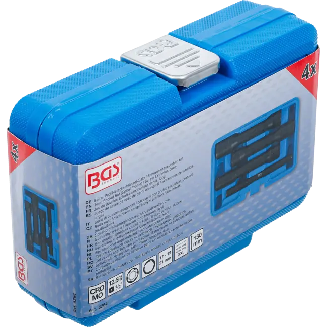 BGS Spiraalprofiel-doppenset / schroefuitdraaier, diep 1/2" 17 - 21 mm, 4 delig