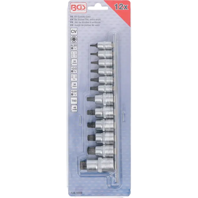 BGS Dopsleutelbitset extra kort Torx T8 - T60 12 delig