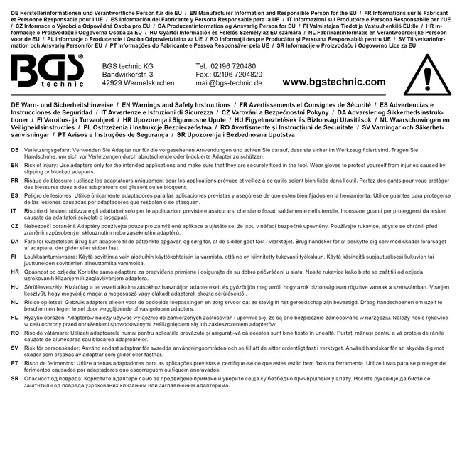 BGS Bitadapter met blokkeerkogel binnenvierkant 1/2" - binnenzeskant 5/16"