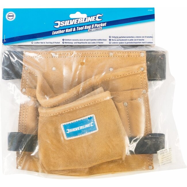 Silverline Lederen spijker en gereedschapsriem met 8 vakken 260 x 230 mm