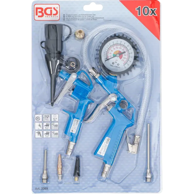 BGS Perslucht uitblaaspistool- en bandenvulpistoolset - 10 delig