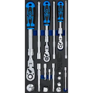 BGS Ratelsleutel-set - uittrekbaar, kniesleutel - 1/4" - 3/8" - 1/2" - 17 delig