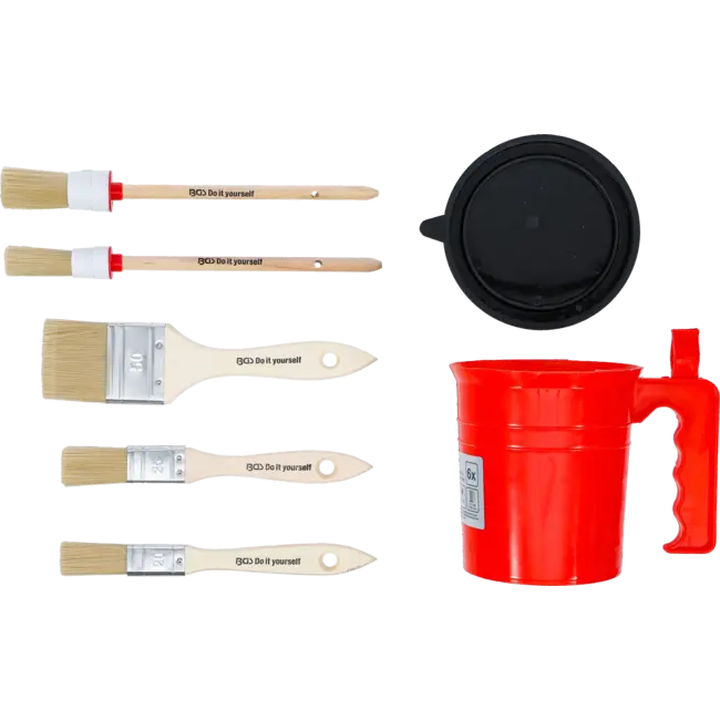 BGS Platte / ring penselenset - met kleur beker - 6 delig