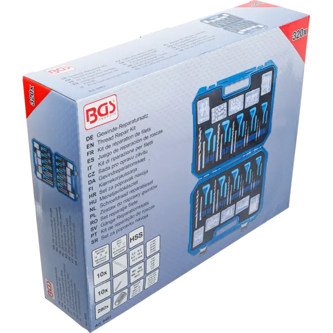 BGS Schroefdraad reparatieset - metrische en inchmaten - M5 - M12, 1/4" - 1/2" - 320 delig