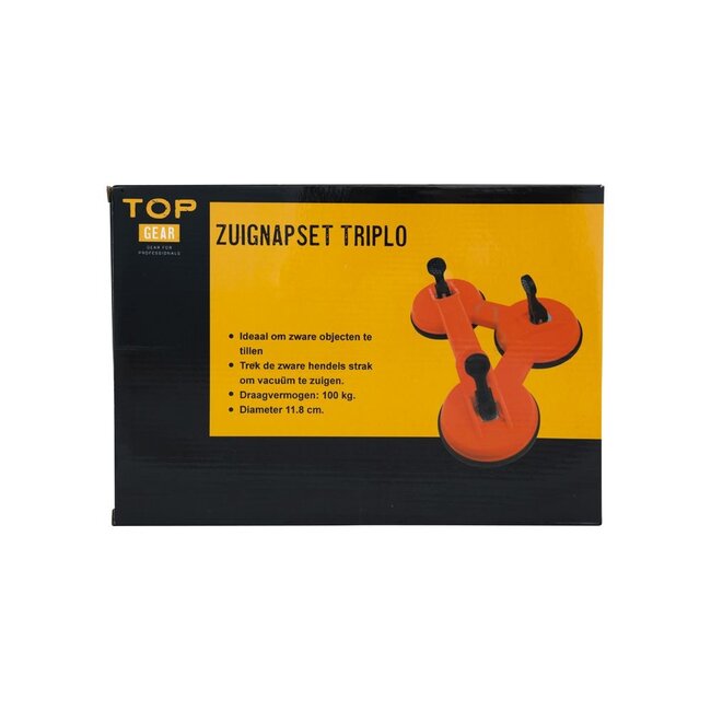 Topgear Glasdrager Triplo – Drievoudige Zuignap – Draagvermogen ca. 100 kg