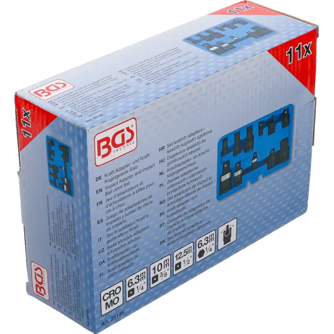 BGS Krachtadapter- en Kogelgewrichtset 11-delig – 1/4", 3/8", 1/2"
