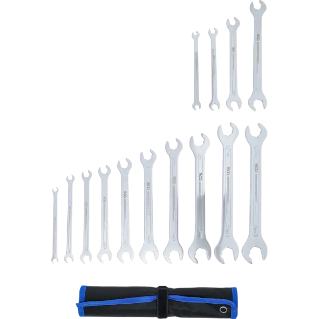 BGS Steeksleutelset - extra vlak - 6 t/m 22 mm en 1/4" t/m 3/4" - 14 delig