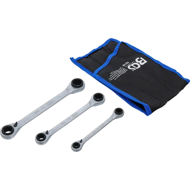 BGS Dubbele Ratelringsleutelset 4-in-1 – Omschakelbaar – 3-delig