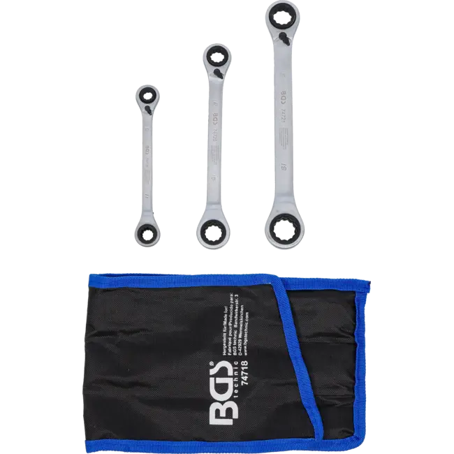 BGS Dubbele Ratelringsleutelset 4-in-1 – Omschakelbaar – 3-delig
