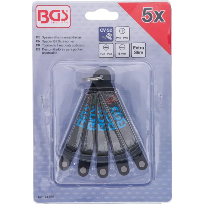 BGS Speciale Bitschroevendraaierset Extra Plat – PH, PZ & SL – 5-delig