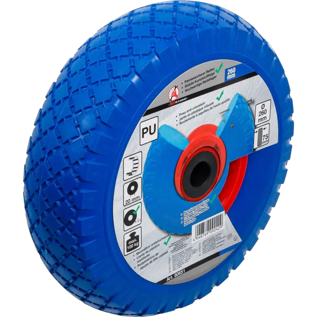 BGS Wiel voor steekwagen / kar - PU , rood / blauw - 260 mm