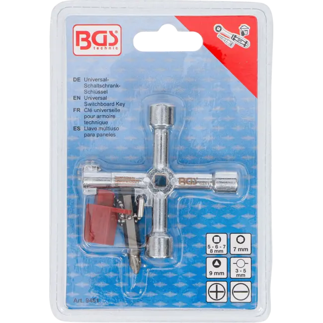 BGS Universele schakelkastsleutel – met bit en adapter