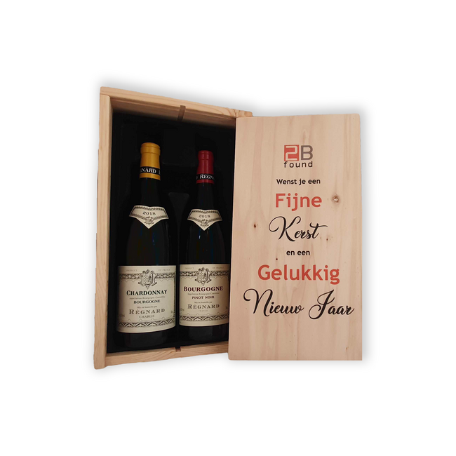Regnard Bourgogne Wijn in bedrukte houten kist