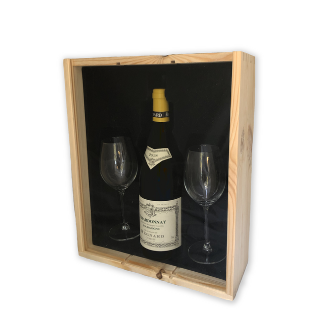 Regnard Bourgogne Régnard Bourgogne + 2 flutes in houten kist met houten deksel