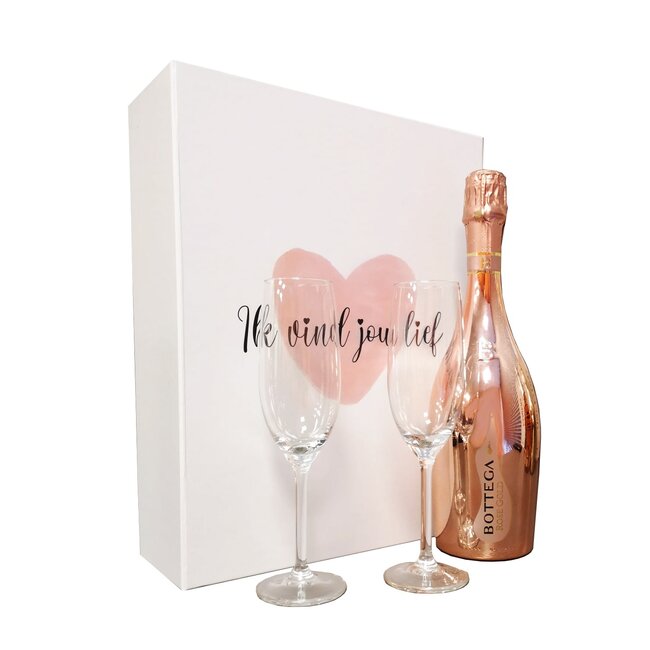 Bottega "Ik vind jou Lief"  Rosé 75cl met 2 flutes geschenkdoos