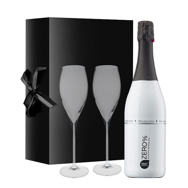 Black & Bianco Sparkling Zero% geschenk met twee glazen