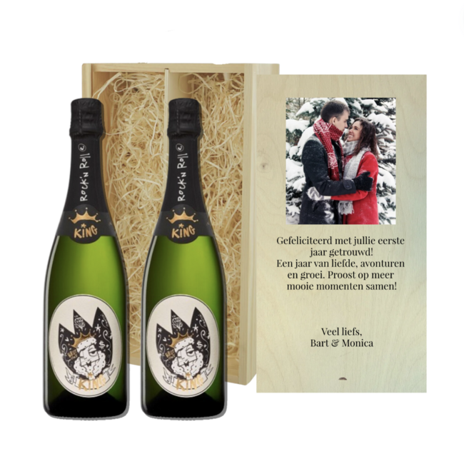 Gepersonaliseerde kist met 2 flessen Bubbels