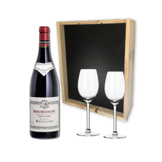 Regnard Bourgogne Régnard Bourgogne + 2 flutes in houten kist met houten deksel