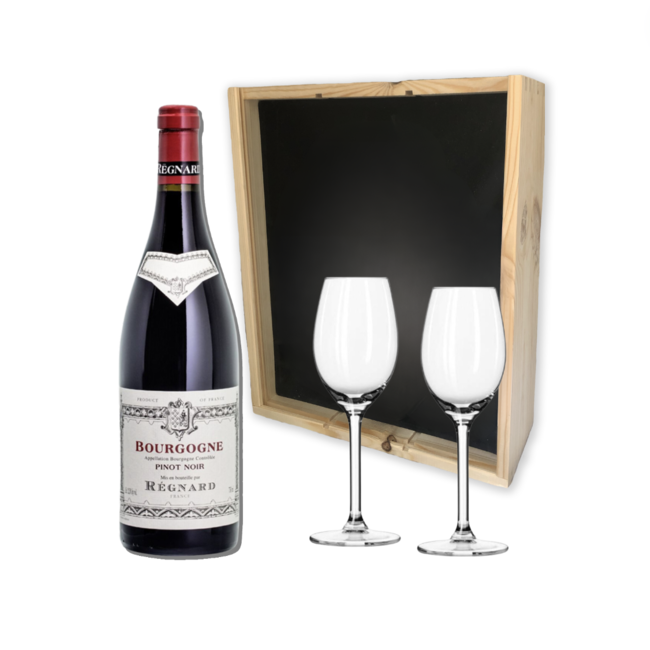 Regnard Bourgogne Régnard Bourgogne + 2 flutes in houten kist met houten deksel
