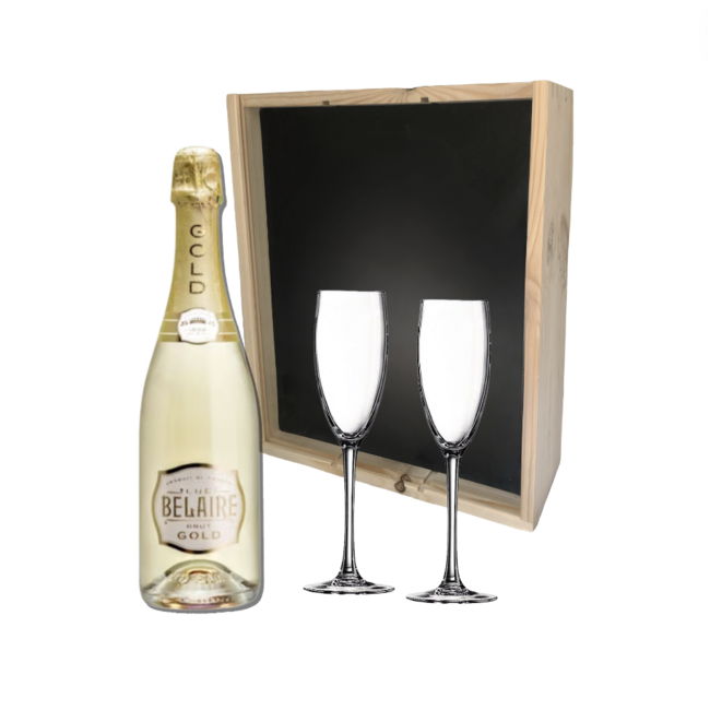 Luc Belaire 75CL  gold  Geschenkkist + 2 flutes