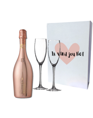 Bottega "Ik vind jou Lief"  Rosé 75cl met 2 flutes geschenkdoos