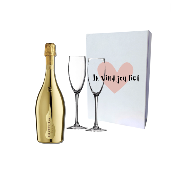 Bottega "Ik vind jou Lief"  Gold 75cl met 2 flutes geschenkdoos