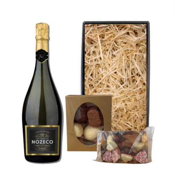 Nozeco alcoholvrij Valentijnspakket sparkling White 75CL met Chocolade