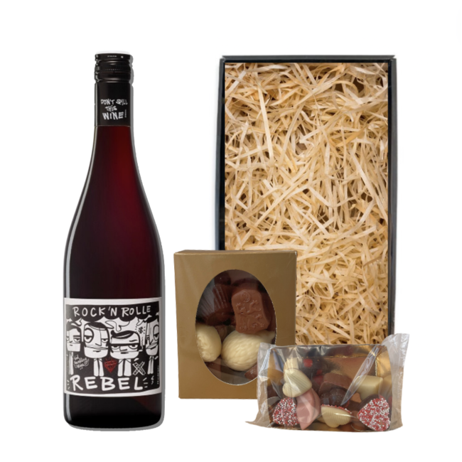 Rock 'n Rolle Valentijnspakket Rebel Red 75CL met Chocolade