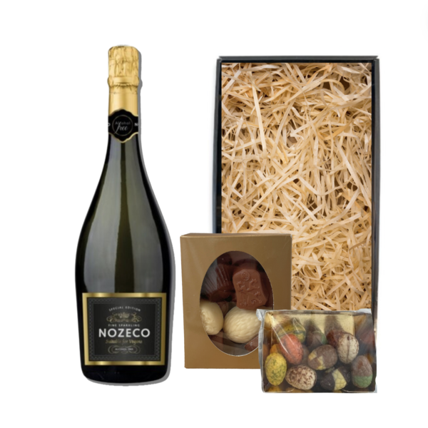 Nozeco Alcoholvrij Paaspakket Sparkling White 75CL met Luxe Paaschocolade en Bonbons