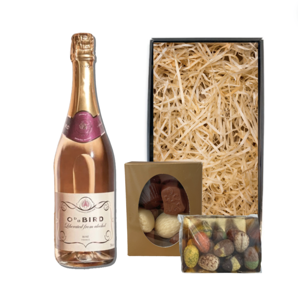 OddBird Alcoholvrij Paaspakket Sparkling Rosé 75CL met Luxe Paaschocolade en Bonbons