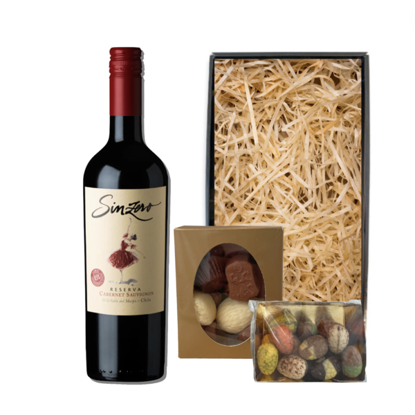 Sinzero Alcoholvrij Paaspakket Rood Cabernet Sauvignon 75CL met Luxe Paaschocolade en Bonbons