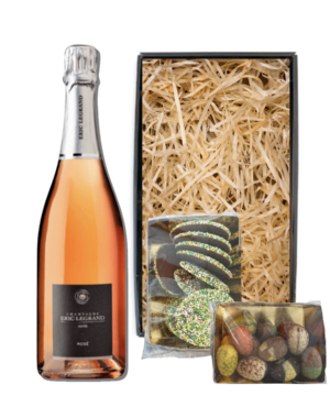 Eric Legrand Paaspakket Champagne Rosé 75cl met Luxe Paaschocolade  & Paasflikken