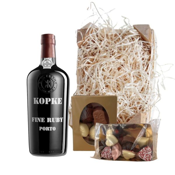 Kopke Valentijnspakket Fine Ruby Port 75CL met Chocolade