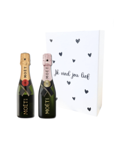 Moët & Chandon "Ik vind jou Lief" Piccolo 1x Rosé 20cl 1x Brut 20cl geschenkdoos