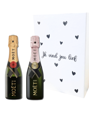 Moët & Chandon "Ik vind jou Lief" Piccolo 1x Rosé 20cl 1x Brut 20cl geschenkdoos