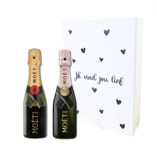 Moët & Chandon "Ik vind jou Lief" Piccolo 1x Rosé 20cl 1x Brut 20cl geschenkdoos