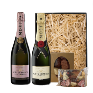 Moët & Chandon Champagne Brut 75CL & Rosé 75CL Valentijnspakket met Chocolade