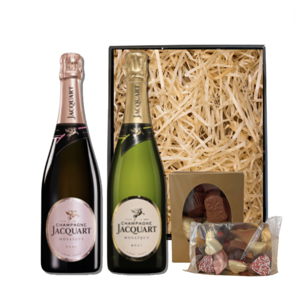 Jacquart Champagne Brut 75CL & Rosé 75CL Valentijnspakket met Chocolade