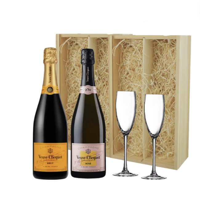 Veuve Clicquot  Geschenkkist met 2 flutes VCP brut & rose