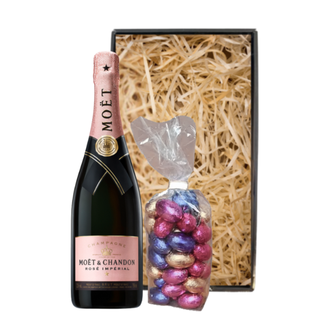 Moët & Chandon Paaspakket Champagne Rosé 75cl met  Paaschocolade