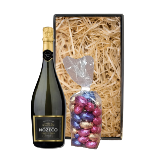 Nozeco Alcoholvrij Paaspakket Sparkling White 75CL met Luxe Paaschocolade
