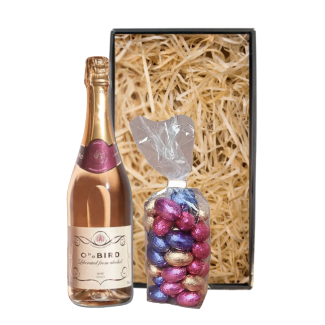 OddBird Alcoholvrij Paaspakket Sparkling Rosé 75CL met Luxe Paaschocolade
