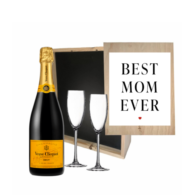 Gepersonaliseerde kist met Champagne en 2 glazen voor Moederdag